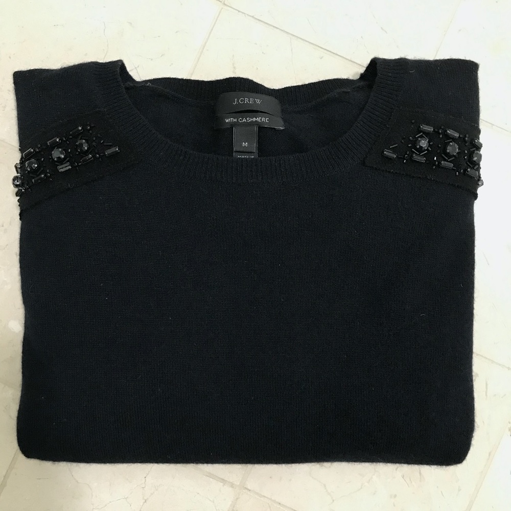 J. Crew Jeweled Shoulder Cashmere Blend Sweater-M - Picture 4 of 5